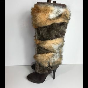 Guess Boots 7 M High Heels Faux Fur Leather